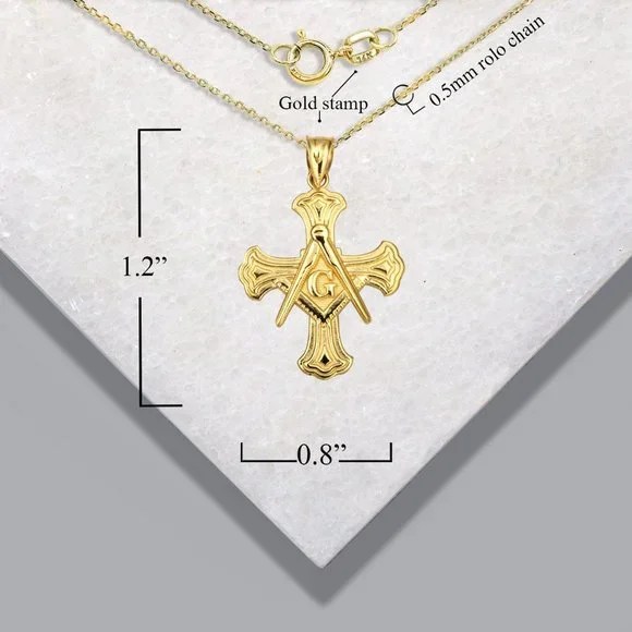 10K Solid Gold Freemason Cross Square and Compass Pendant